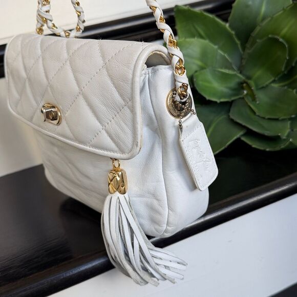 Jacqueline Ferrar Genuine Leather Quilted Shoulder Bag purse designer neutral - Picture 8 of 10